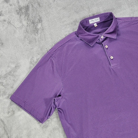 Peter Millar Polo Shirt Mens Large Purple Geo Print Summer Comfort Golf Stretch - Picture 6 of 12
